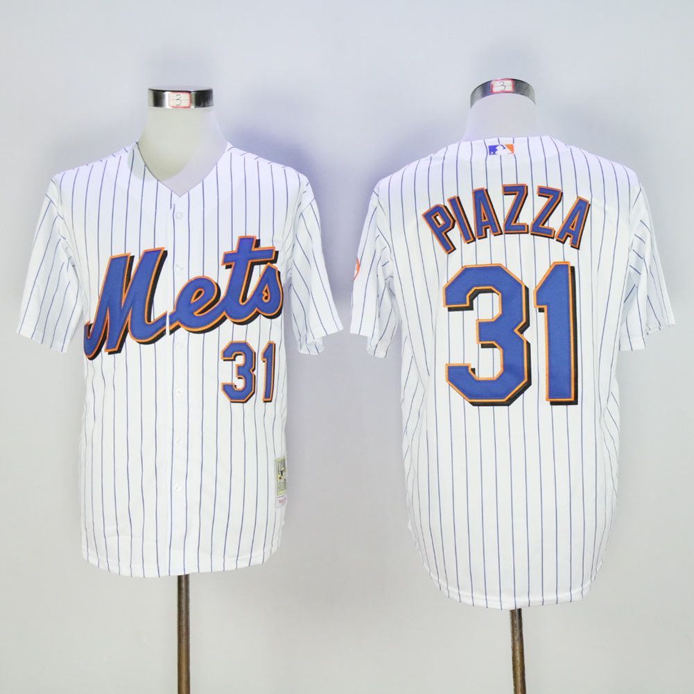 Men New York Mets #31 Piazza White Throwback MLB Jerseys